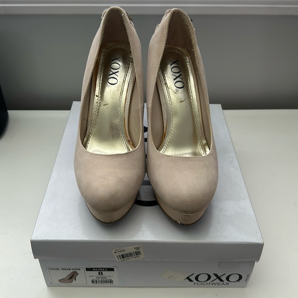 XOXO Cream Suede Heals